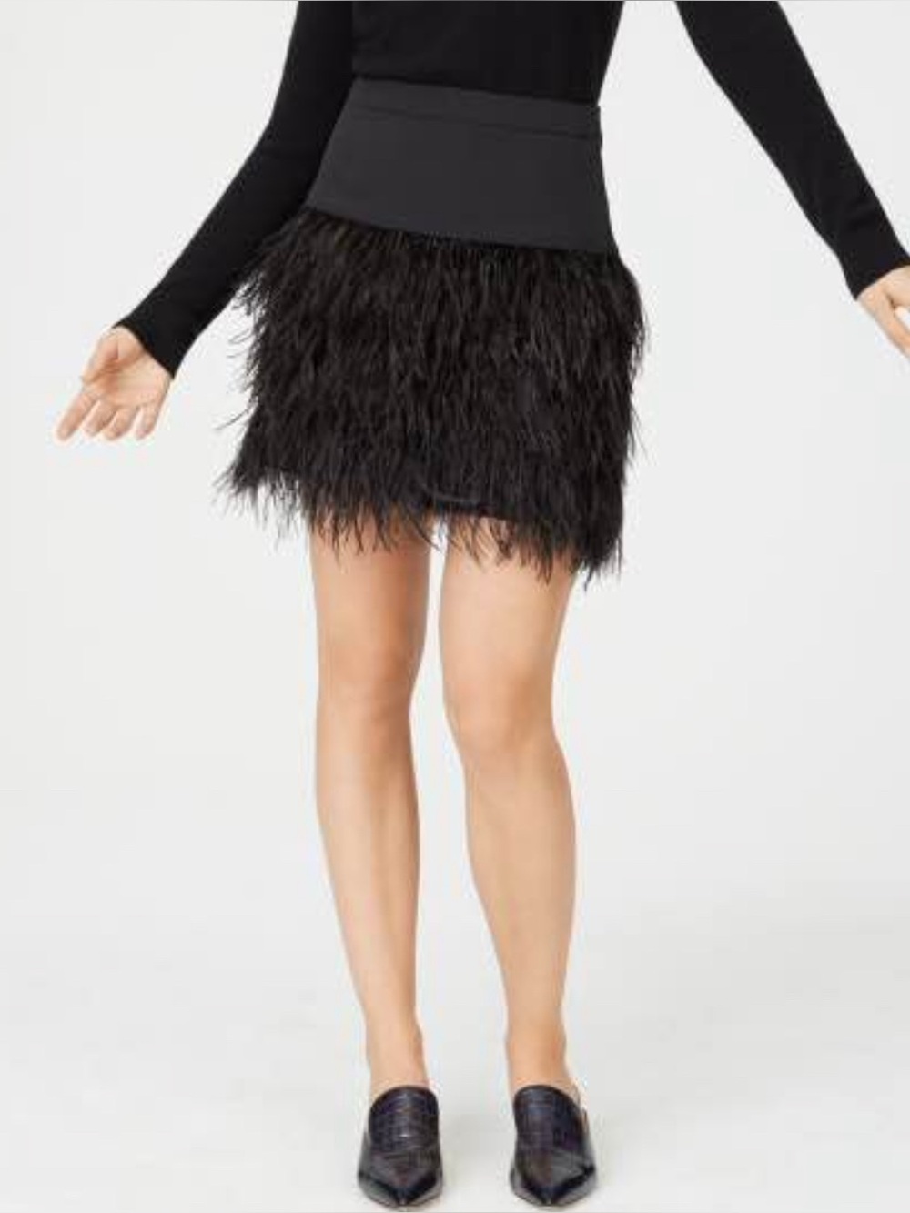 Club Monaco Black Feather-Trim Mini Skirt